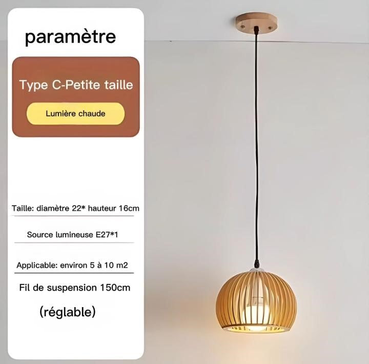 Lampe Suspendue au Design Rétro Affinage Bois - DESIGNER