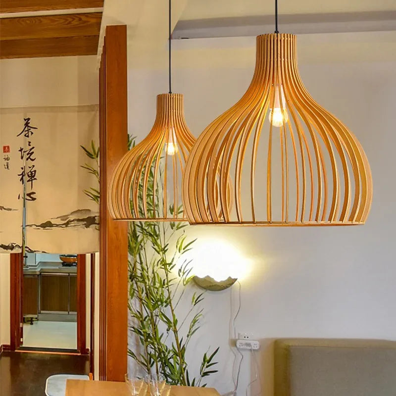 Lampe Suspendue au Design Rétro Affinage Bois - DESIGNER