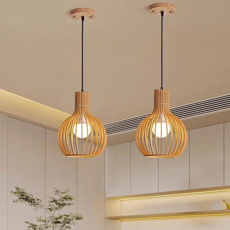 Lampe Suspendue au Design Rétro Affinage Bois - DESIGNER